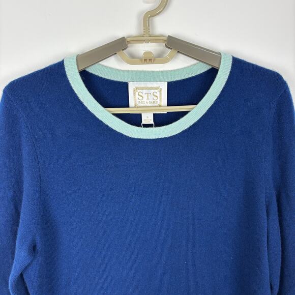 Sail to Sable NEW Cashmere Sweater Tassels Blue Mint Small preppy classic - Picture 3 of 8